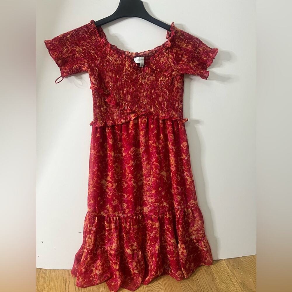 LUCY PARIS SMOCKED RED DRESS USA M EUR 40 - Picture 2 of 8
